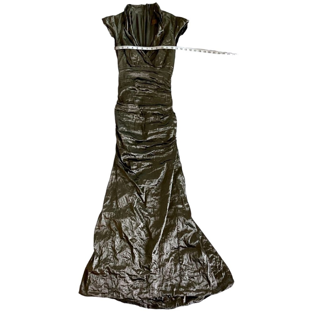 Nicole Miller Evening Gown Womens 2 Bronze Ruched Metallic Portrait Collar - Picture 9 of 16
